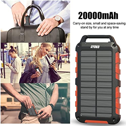 [Australia - AusPower] - Solar Power Bank 20000mAh, Portable Solar Charger with Dual USB Output, Waterproof Outdoor Backup Battery Packs with 10 Flashlights Fast Charging for iPhone Samsung Tablet etc. Orange 