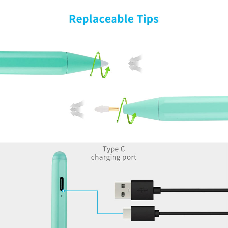 [Australia - AusPower] - iPad Pro 11 Inch Pencil with 1.5mm Fine Tip Pen Compatible with Apple iPad 11 Pro Pencil,Type C Charge Magnetic to iPad Pro 11 Palm Rejection Drawing Stylus Pen,Green 
