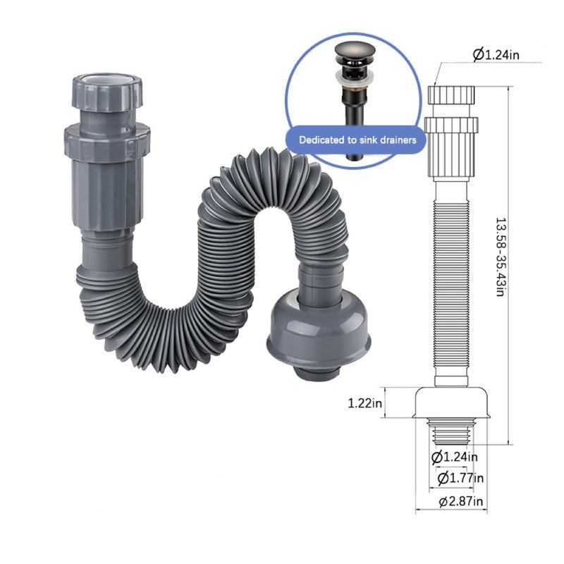 [Australia - AusPower] - Plastic Bathroom Sink Drain Pipe, Flexible Sink Drain Pipe, Kitchen Sink Drain Pipe, Gray, Retractable, 13-35 inches 