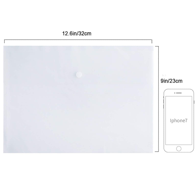[Australia - AusPower] - VANRA Poly File Folder Pockets File Jacket Plastic Envelope Flat Document Letter Organizer with Snap Button Closure A4 Letter Size (Pack of 5, Translucent) A4 Size: 12.6”L x 9"H 