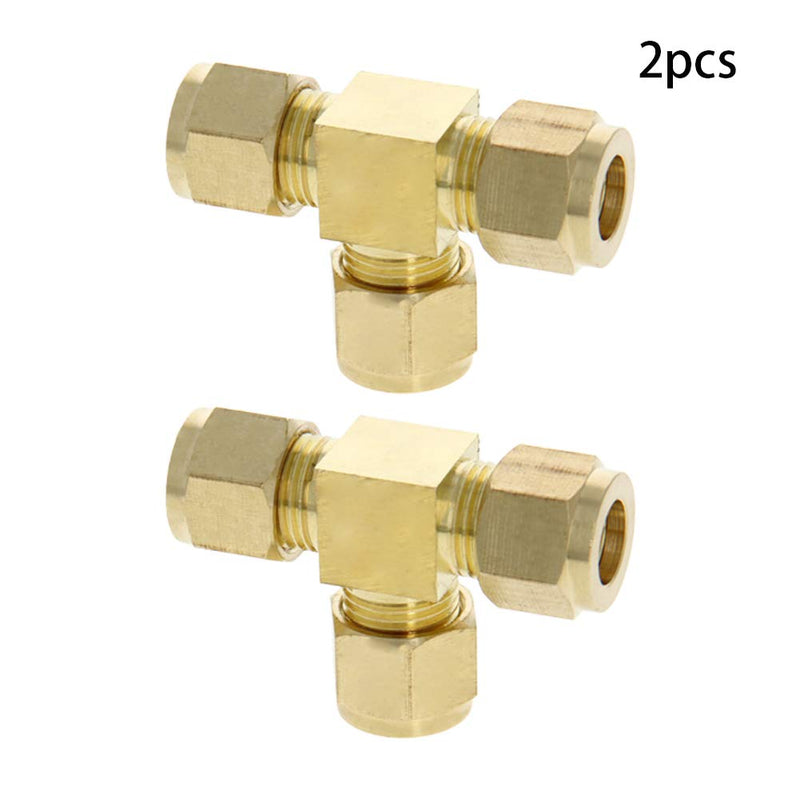 [Australia - AusPower] - MroMax Brass Compression Tube Fitting 9.5mm/0.37" ID Tee Pipe Adapter for Garden Water Irrigation System 2pcs 