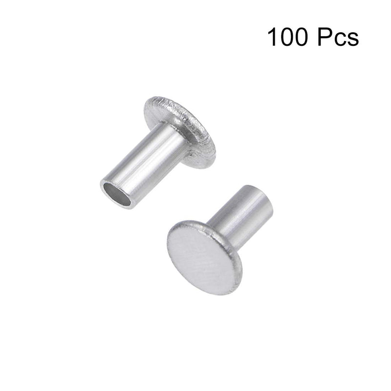 [Australia - AusPower] - uxcell 100 Pcs 2mm x 4mm Aluminum Flat Head Semi-Tubular Rivets Silver Tone M2 x 4mm 