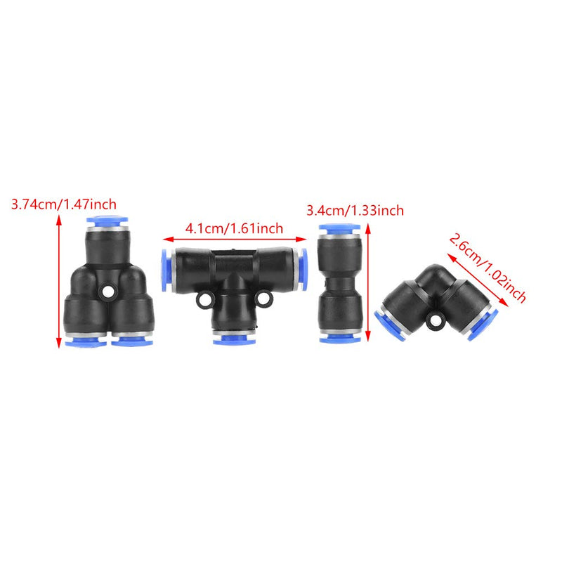 [Australia - AusPower] - 40Pcs 4 Shapes 1/4" Air Push Quick Fittings, Quick Connect Push in to Connect Water Tube Fitting 