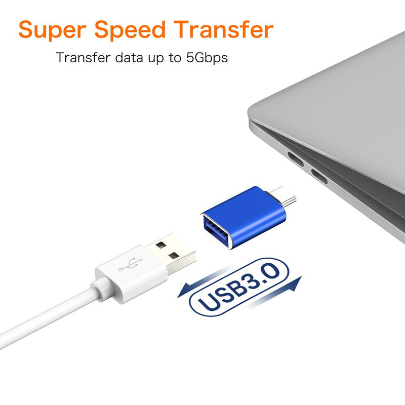 [Australia - AusPower] - USB C to USB Adapter [2-Pack], JXMOX Thunderbolt 3 to USB 3.0 OTG Adapter Compatible MacBook Pro,Chromebook,Pixelbook,Microsoft Surface Go,Galaxy S8 S9 S10 S20 Plus,Note 8 9,Pixel 2 3(Blue) Blue 