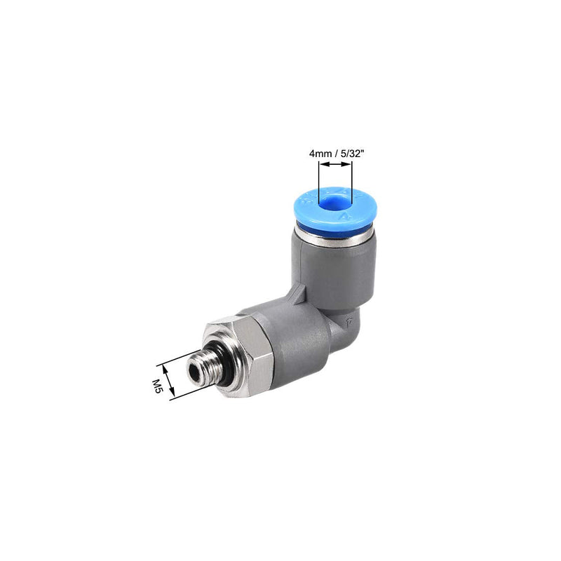 [Australia - AusPower] - uxcell Elbow Push to Connect Air Fittings 4mm Tube OD X M5 Male Thread Pneumatic Quick Release Connectors Grey 10Pcs 