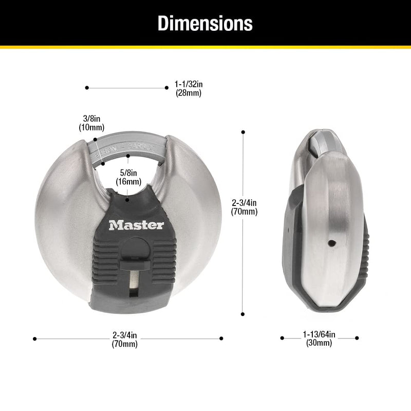 [Australia - AusPower] - Master Lock M40XKAD Magnum Heav Duty Stainless Steel Discus Padlock with Key, Silver 1-Pack 