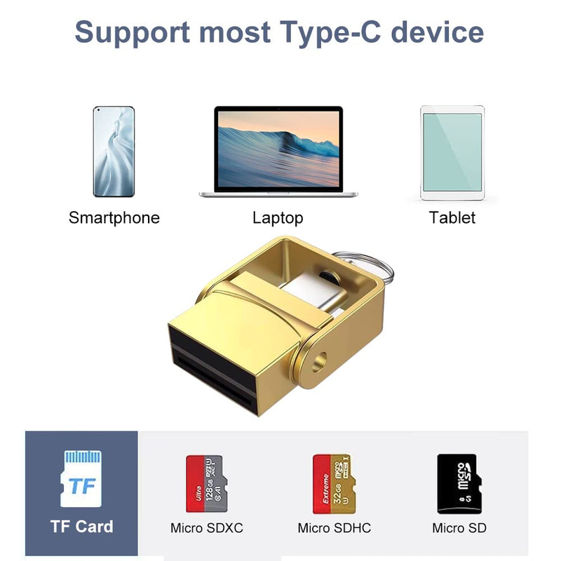 [Australia - AusPower] - Micro SD Card Reader, BorlterClamp USB C SD Card Reader, USB C to Micro SD/TF Memory Card Reader Adapter, Compatible with MacBook, Laptops, Galaxy Phones and More (Gold) 