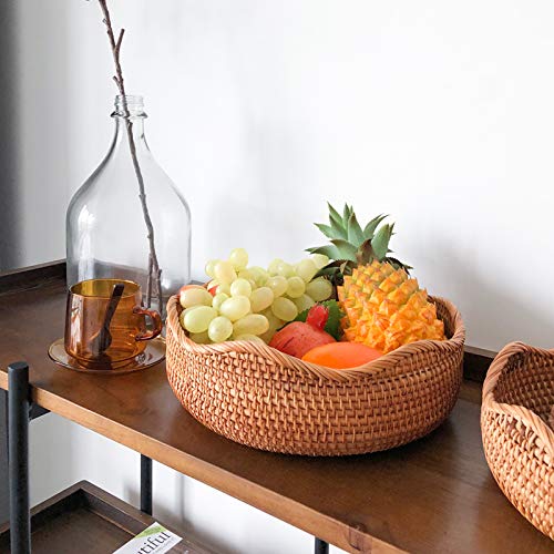[Australia - AusPower] - Rattan Round Fruit Baskets, Wicker Storage Bowls, Natural Woven Serving Basket Bowls, Decorative Baskets for Kitchen Counter Organizing, set of 3 Wave 