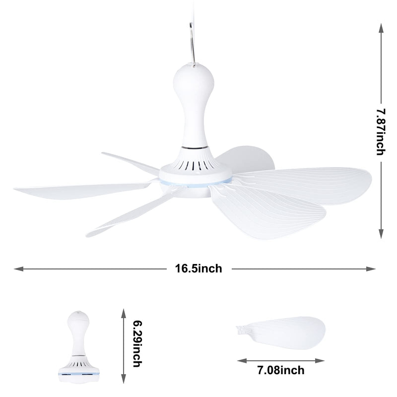 [Australia - AusPower] - Xindejia USB Powered Small Ceiling Fan 6 Blades Quiet DC 5V USB Ceiling Fans for Indoor Outdoor RV Bed Room Desk Travel Camping Tent Canopy Cubicle Mini Portable Hanging Fans - White Switch 