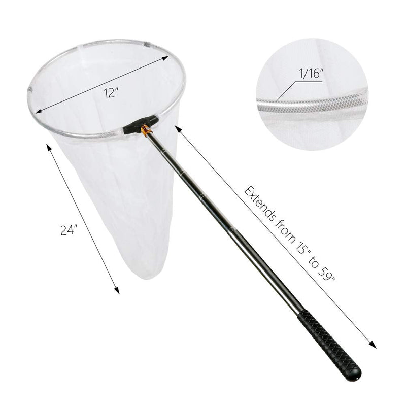 [Australia - AusPower] - RESTCLOUD Insect and Butterfly Net with 12" Ring, 24" Net Depth, Handle Extends to 59 Inches for Adults and Kids (12" Ring, 59" Handle) 12" Ring, 59" Handle 