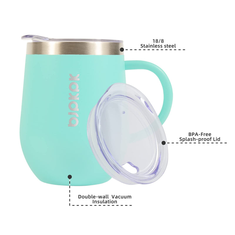 [Australia - AusPower] - BJPKPK 12 oz Stainless Steel Insulated Coffee Tumbler with Lid for Hot Drinks & Cold Drinks-2 Pack- Turquoise 