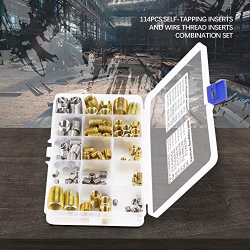 [Australia - AusPower] - Hilitand 116pcs Self Tapping Thread Slotted Inserts and Steel Wire Thread Inserts Combination Set with Box, Thread Repair Tools for 2D M3/M4/M5/M6/M8/M10/M12 