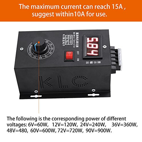 [Australia - AusPower] - Universal PWM DC 6V-90V 15A Wide Voltage Stepless Brushed Motor Speed Controller High Precision Variable PLC Voltage & Speed Regulator With Output Voltage LED Display 