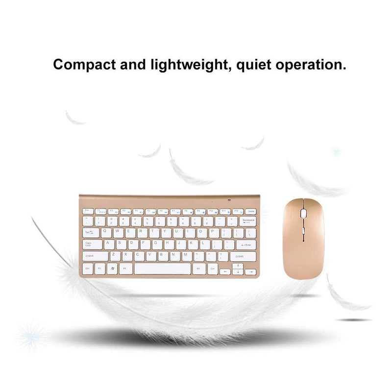 [Australia - AusPower] - Hakeeta Wireless Mouse Keyboard Kit, Fully Slim Waterproof Back Design, Mute Button and Stand Design, with USB Plug and Play, for PC/Laptop, for Game, Home, Office(Gold) 