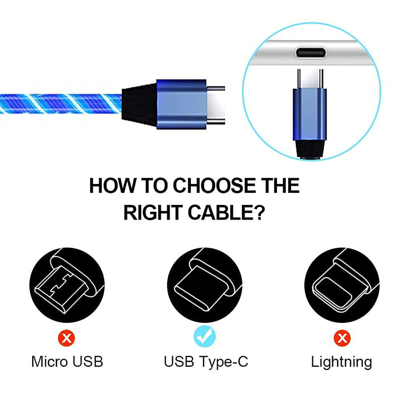 [Australia - AusPower] - USB Type C Cable(3-Pack 10ft),WFFOIFL Led Light Up Charging USB A to USB C Flowing Charge Cord Compatible with Android Samsung Galaxy S10 S9 S8 Plus,Note 9 8,No Fast,USB C Charger Blue 