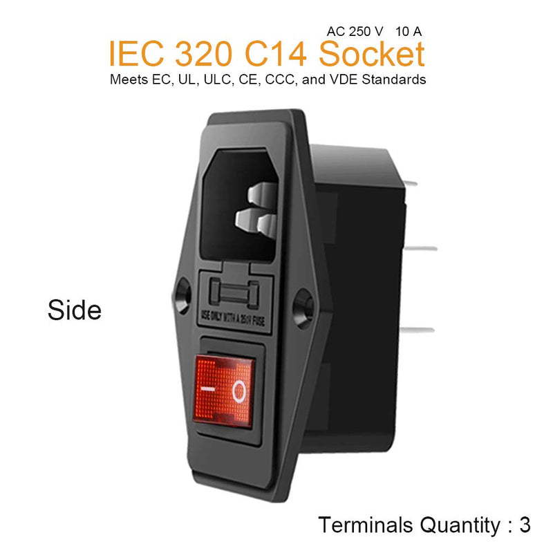 [Australia - AusPower] - Module Plug,10A Fuse Switch Male Power Socket,Adapter Power Connector,3 Pins Inlet Power Socket,Black,Red Button,AC 250V 10A IEC 320 C14 3 Pieces 