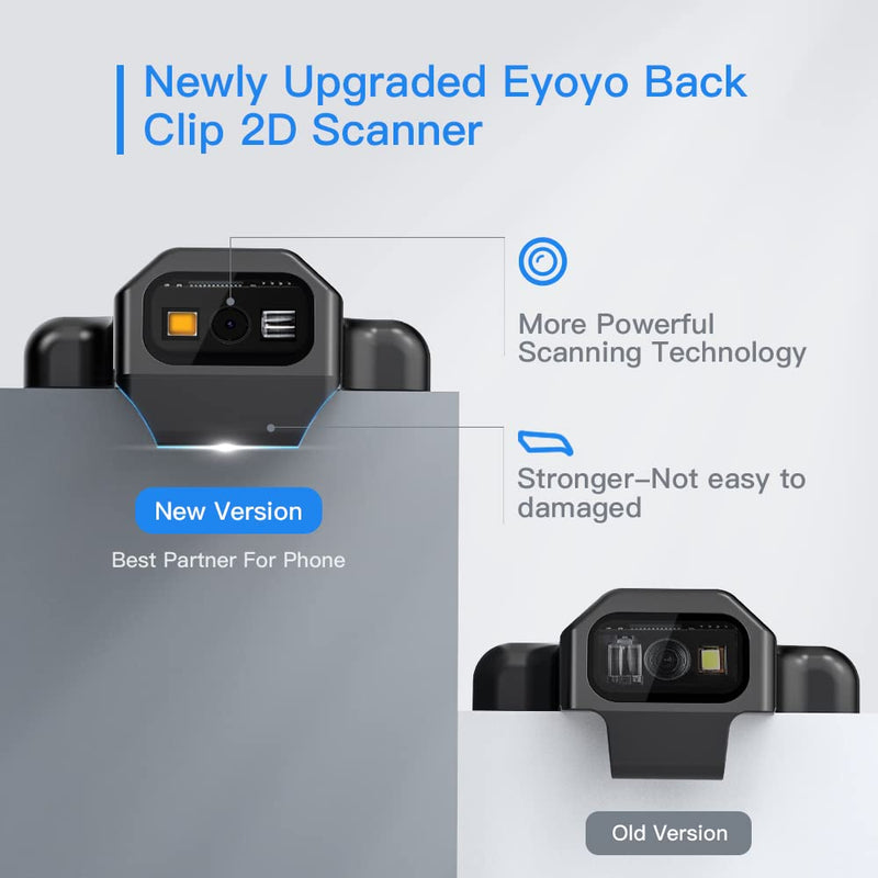 [Australia - AusPower] - Upgraded Eyoyo 2D Bluetooth Android Barcode Scanner, Portable Back Clip Wireless 1D 2D QR Barcode Reader PDF417 Data Matrix Code Image Scanning Compatible with iPhone, iOS 