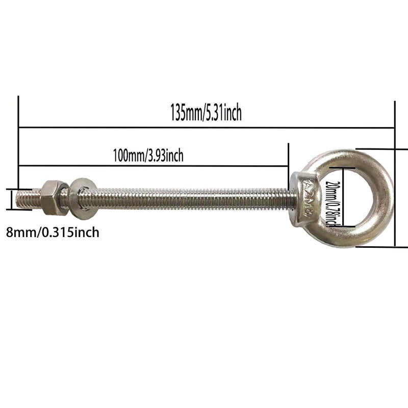 [Australia - AusPower] - HYXXYY Stainless Steel Eye Bolt, 2pack M8 Shoulder Eye Bolts 5/16" X 4"with Nuts and Washer Thread Lifting Ring Eyebolt, Long 2 pack 