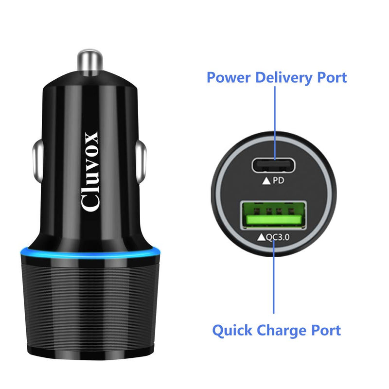 [Australia - AusPower] - Rapid Type C Car Charger, Compatible for Google Pixel 6 Pro/6/5a/5/4a/4/3a/3/2/XL, Samsung Note 20/S21 Fast USB C PD Car Charger with 3ft Cable, 18W Power Delivery &Quick Charge 3.0 Car Adapter-Black Black 