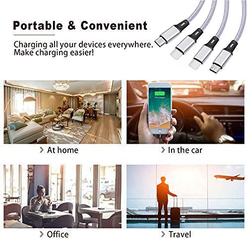 [Australia - AusPower] - 2Pack 6ft Multi Charging Cable, 3A Multi Charger Cable Nylon Braided 4 in 1 Multi USB Cable Multiple Devices Cord Connector with Type C Micro USB Port for Cell Phones Tablets and More 