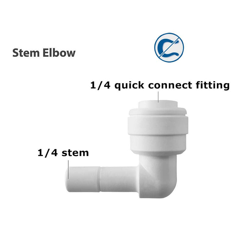 [Australia - AusPower] - PureSec Water Pipe Stem Elbow Connector for 1/4" Tubing 90 degree elbow Push to Connect Plastic Quick Fittings for Reverse Osmosis System(Pack of 10) 