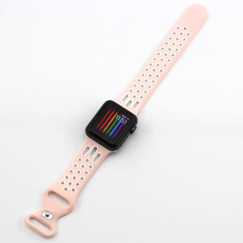 [Australia - AusPower] - HNRUY Sport Bands Compatible with Apple Watch Band 38mm 40mm 41mm 42mm 44mm 45mm,Breathable Soft Silicone Replacement Strap Women Men For iWatch Series 7/6/5/4/3/2/1/SE Pink White 38mm/40mm/41mm 