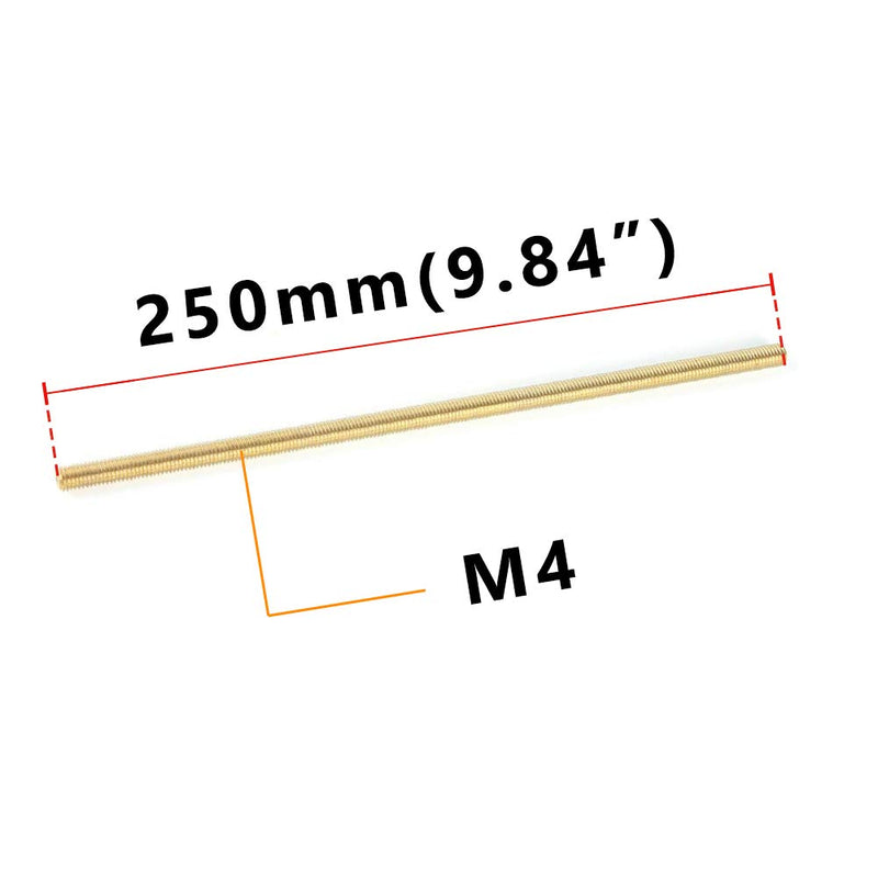 [Australia - AusPower] - Feelers Brass M4x0.7 Fully Threaded Rod Long Threaded Screw Right Hand Threads, 250mm Length 【Pack of 2】 【2Pcs】M4 