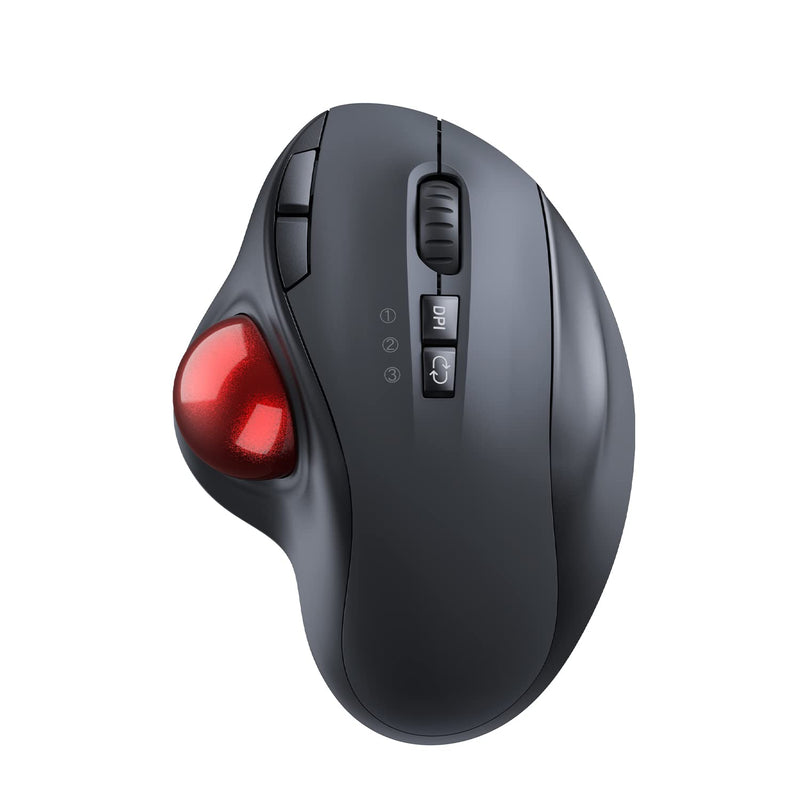 [Australia - AusPower] - 2.4G+Dual Bluetooth Wireless Trackball Mouse, KKUOD 3-Device Connection Ergonomic Mouse, Rechargeable Ergo Mouse with USB-C Port and 3 DPI, Thumb-Operated Mouse for PC Computer Laptop Tablet 