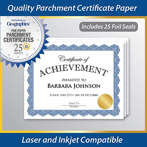 [Australia - AusPower] - Geographics Optima Blue Blank Award Certificate Paper with Gold Foil Seals, 8.5 x 11", Seal 1.75" (Pack of 25) 