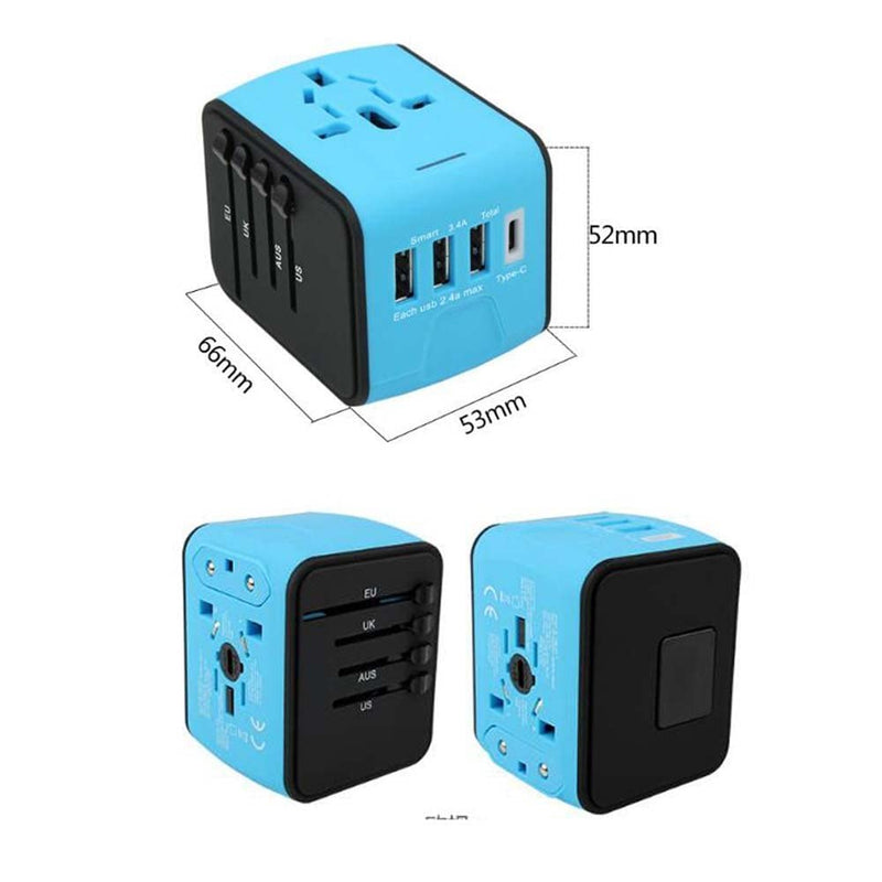 [Australia - AusPower] - Sportlead Travel Adapter,International Power Adapter with 2.4A 4 USB, European Adapter, Wall Charger for UK, EU, AU, Eu Covers 150 Countries Universal Adapter for iPhone iPad Samsung HTC (Blue, 4-USB) 