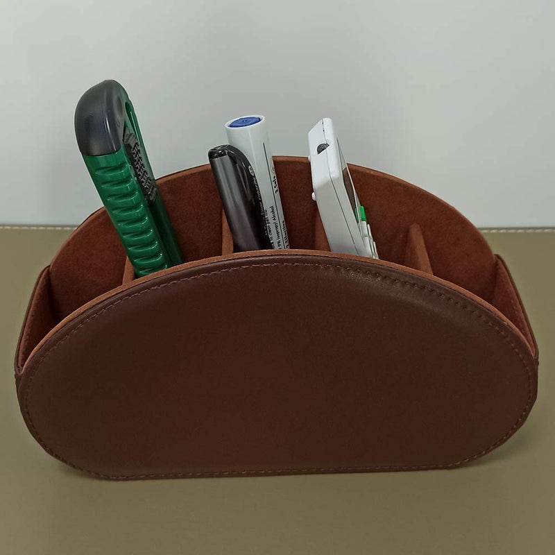 [Australia - AusPower] - Leather Remote Control Holder with 5 Compartments TV Remote Caddy Store Box,Desktop Organizer for Controller, Glasses and Media Player,Pen Storage (Brown) brown 