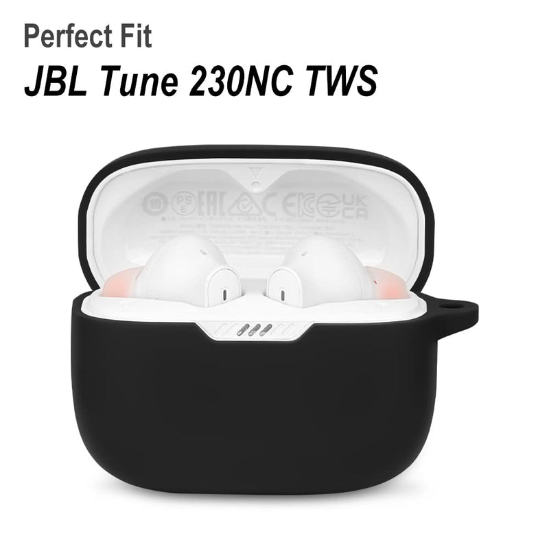 [Australia - AusPower] - Geiomoo Silicone Carrying Case Compatible with JBL Tune 230NC TWS, Portable Scratch Shock Resistant Cover with Carabiner (Black) Black 