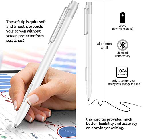 [Australia - AusPower] - Surface Pen, Stylus Pen with MPP, LONZEN 1024 Levels of Pressure Sensitivity and Aluminum Body, 2 Different Tips (H&HB), Active Surface Pro 6, Surface Laptop 1/2 (White) White 