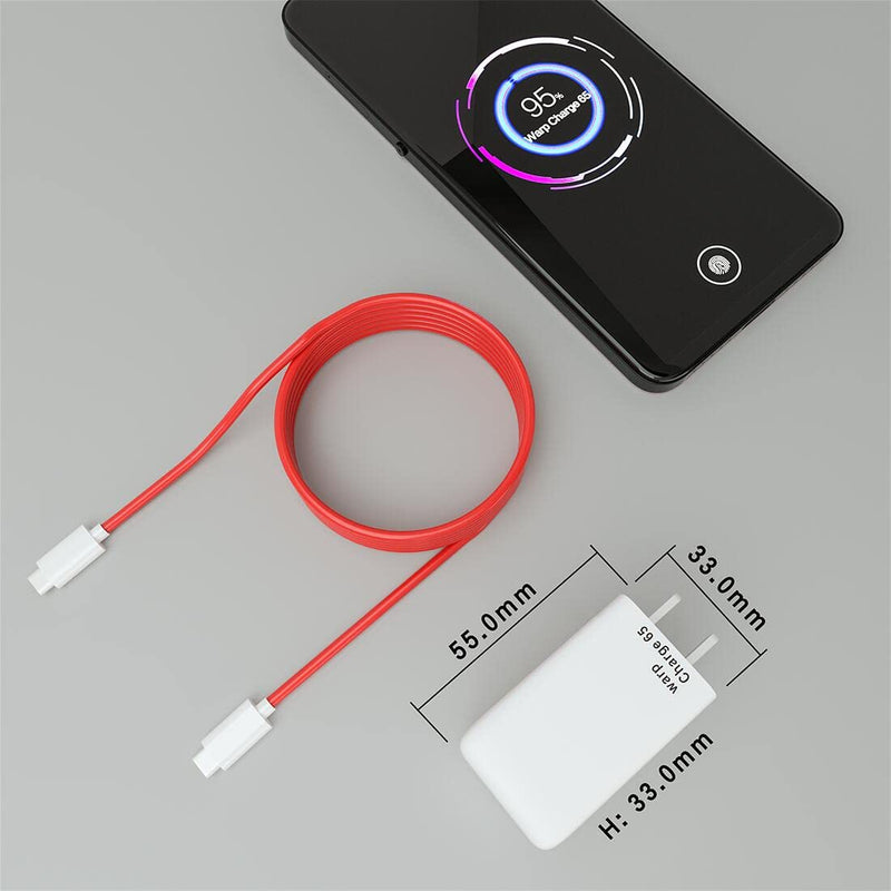[Australia - AusPower] - Original Warp Charger 65W [10V/6.5A] for OnePlus 8T/9R/9/9 Pro Replacement, Warp Charge 65W Power Adapter with 6.6ft USB C-to-C Warp Charging Cable 