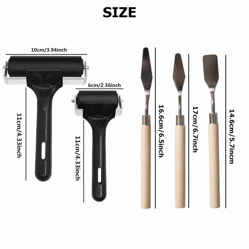 [Australia - AusPower] - Accfore 2 Pack Soft Rubber Brayer with 3 Spatula,Rubber Glue Roller for Printmaking Ink Paint Block Stamping Gluing Wallpaper and Arts & Crafts,2.4 inch and 4 inch,Black 