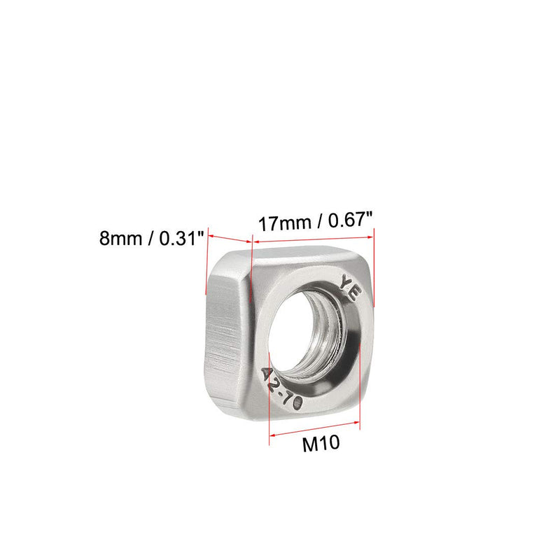 [Australia - AusPower] - uxcell M10 Square Nuts, 304 Stainless Steel Metric Coarse Thread Assortment Kit, 6 Pcs 