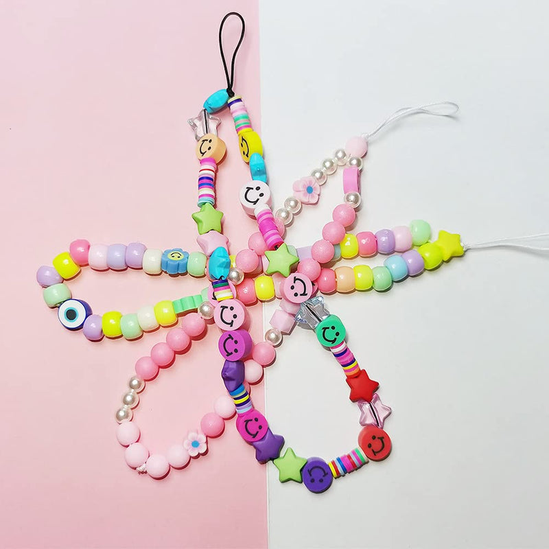 [Australia - AusPower] - Phone Lanyard Wrist Straps Smiley Face Cute Kandi Handmade Rainbow Polymer Clay Acrylic Beaded Phone Charm Decoration Keychain 3PCS (Style 1) Style 1 