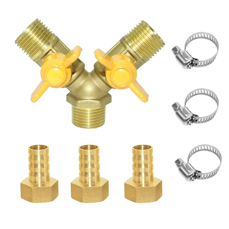 [Australia - AusPower] - Hooshing 1/4" Hose Barb Brass 3 Way Shut Off Valve 2 Switch Y Shaped Ball Valve with Stainless clamps for Water Fuel Air 