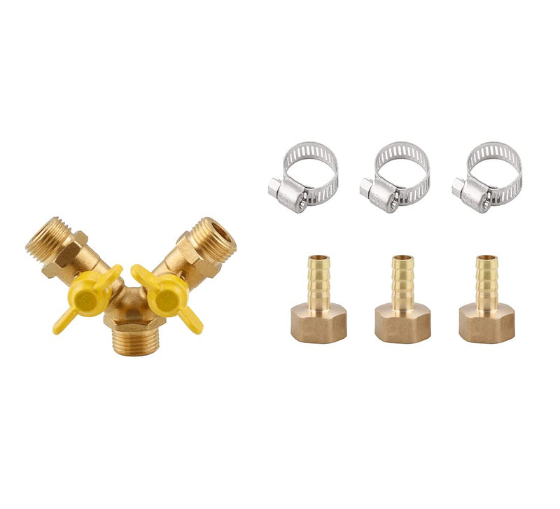 [Australia - AusPower] - Brass 3 Way Shut Off Ball Valve,1/2" Hose Barb 2 Switch Y Shaped Ball Valve with 3 Hose Clamps 1/2" Hose Barb 