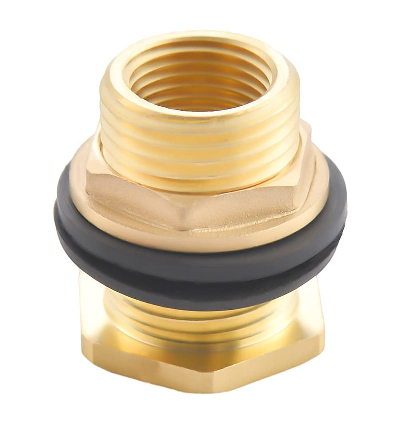 [Australia - AusPower] - 2 Pack 1/2" Female NPT and 3/4" Male GHT (Garden Hose Threaded) Solid Brass Water Tank Connector, Bulkhead Fitting With 2 Rubber Ring 2 Pack 1/2" Female NPT 3/4" Male GHT 