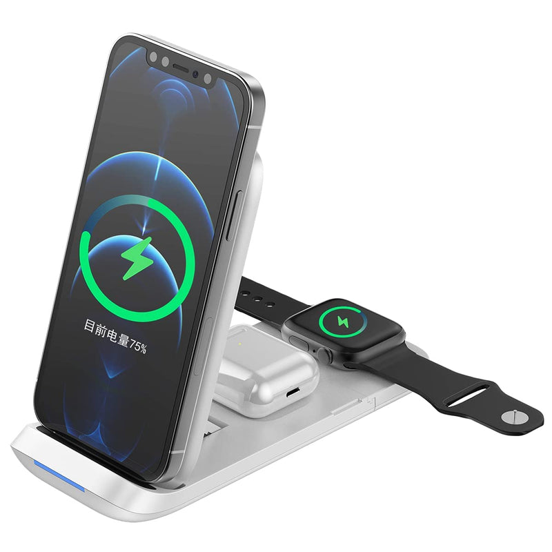 [Australia - AusPower] - yashEng HS-V8 Fast Wireless Charger, Qi Charger 3 in 1 Fast Wireless Charging Station, suitable for iPhone 13 Pro/Airpods2/Samsung Galaxy S21 Wireless Fast Charging (not including PD AC adapter)White 