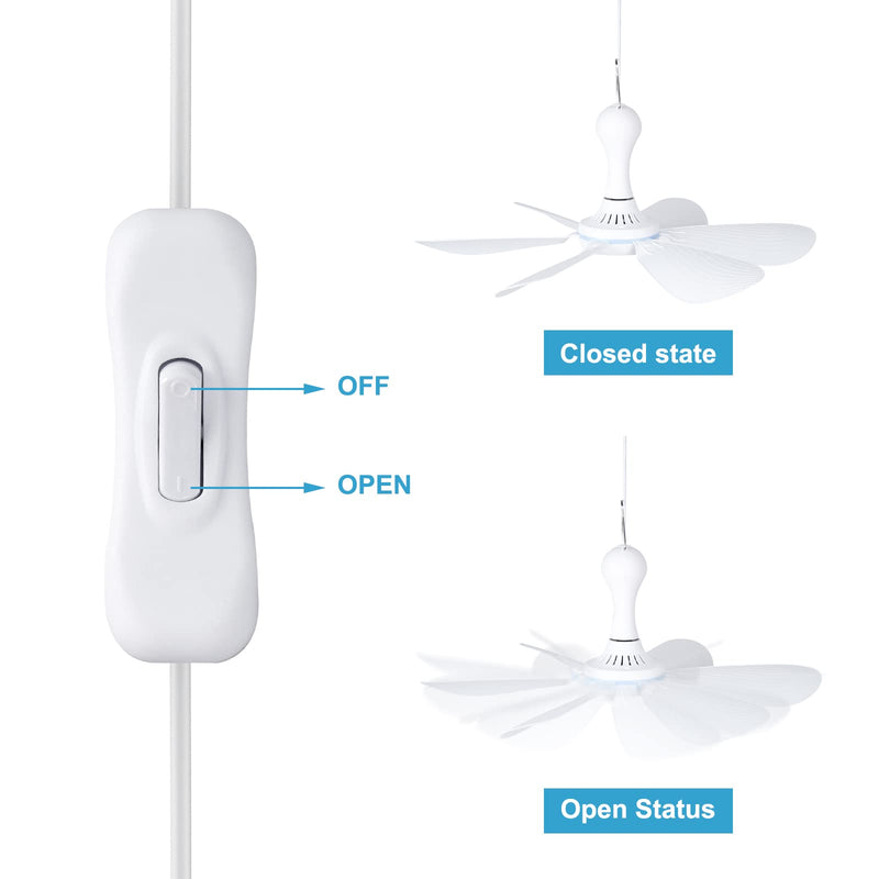 [Australia - AusPower] - Xindejia USB Powered Small Ceiling Fan 6 Blades Quiet DC 5V USB Ceiling Fans for Indoor Outdoor RV Bed Room Desk Travel Camping Tent Canopy Cubicle Mini Portable Hanging Fans - White Switch 