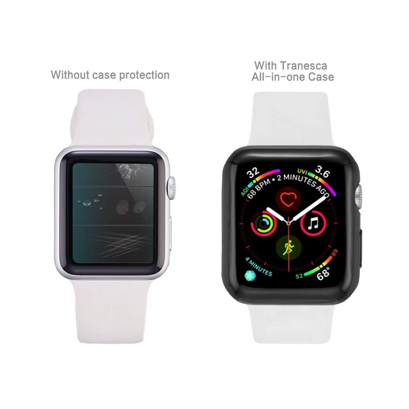 [Australia - AusPower] - Tranesca 4 Pack 38mm Apple Watch case with Built-in HD Clear Ultra-Thin TPU Screen Protector Cover Compatible with Apple Watch Series 2 and Apple Watch Series 3 38mm - Clear+Black+Gold+Rose Gold 38 mm 4 color pack 