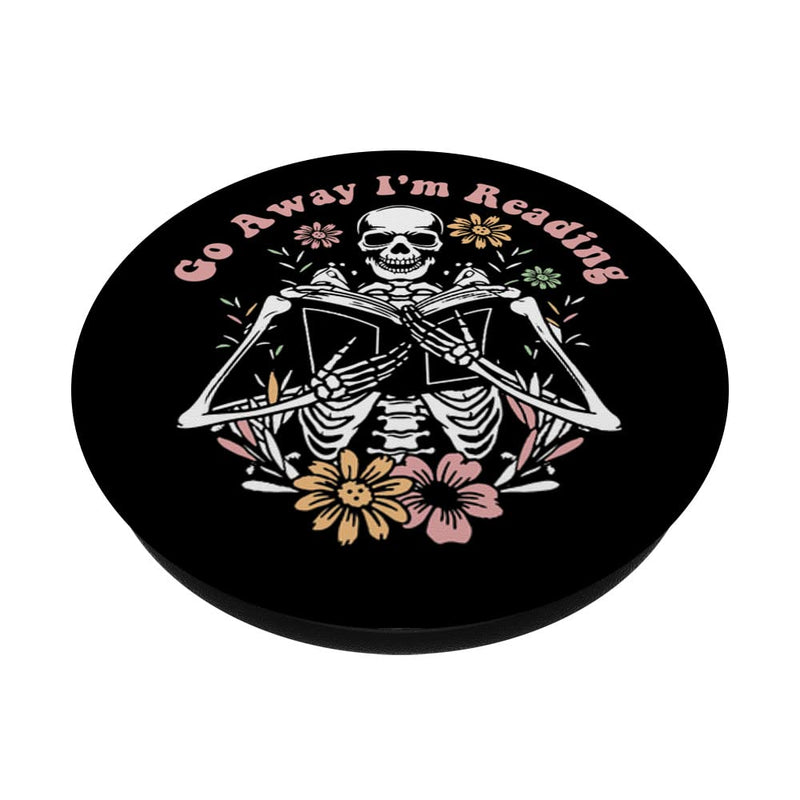 [Australia - AusPower] - Funny Go Away I'm Reading Skeleton Reading Book PopSockets Swappable PopGrip Black 