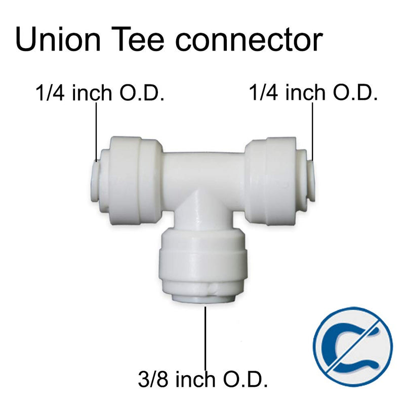 [Australia - AusPower] - PureSec 1/4-inch to 3/8 inch Union Tee Connector Push to Connect Plastic Quick Fitting for water purification&RO System (5, 1/4" Tube O.D.X3/8" Tube O.D.X1/4" Tube O.D.) 