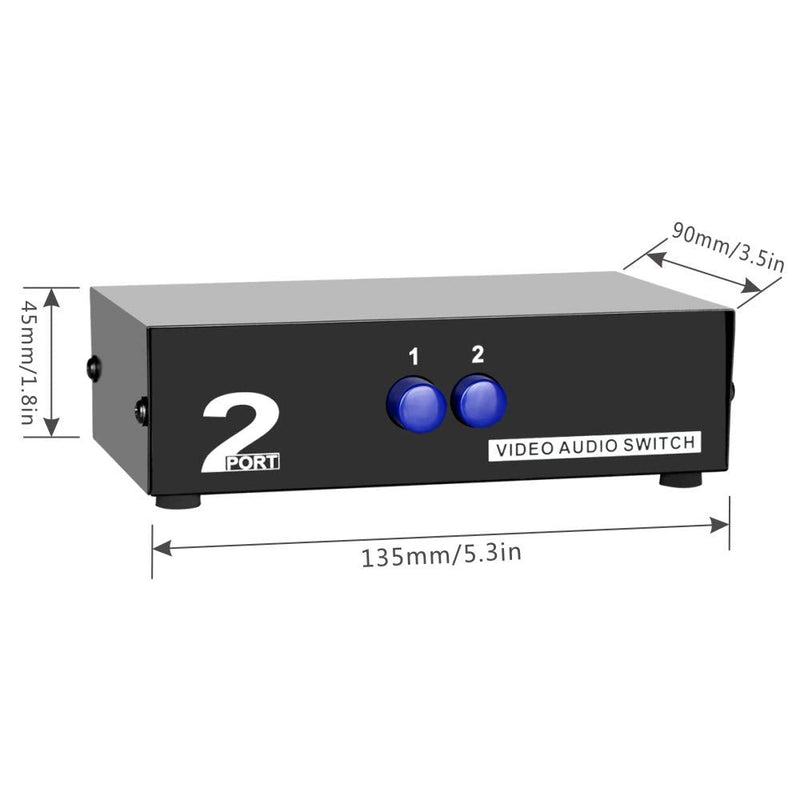 [Australia - AusPower] - Panlong 2 Port AV RCA Switch 2 in 1 Out Composite Video L/R Audio Switcher Selector Box for DVD Player, Sega Genesis, SNES, N64, PS2/3 Game Consoles 