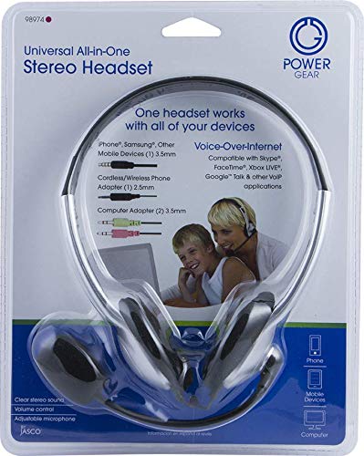 [Australia - AusPower] - Power Gear Universal Over the Ear Headphones, All In One, Microphone, Work From Home, Music, Gaming, Works for iPhone Android PC Mac Skype Zoom Teams Discord VoIP, Black, 98974 