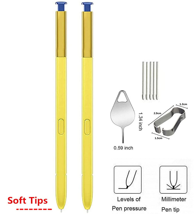 [Australia - AusPower] - 2 Pack Galaxy Note 9 Stylus for Replacement Samsung Galaxy Note 9 SM-N960 Pen (Without Bluetooth) +Tips/Nibs+Eject Pin+Micro USB (Yellow/Blue) Yellow/Blue 