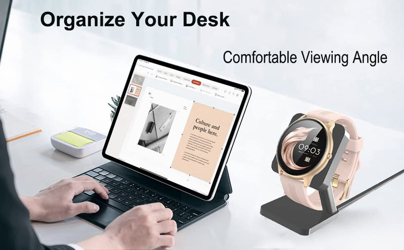 [Australia - AusPower] - Compatible with AGPTEK Smart Watch Charger,Lamshaw Charging Stand Desk Holder Charging Dock Station Compatible with AGPTEK LW11 Smart Watch 1.3 Inches (Black) Black 