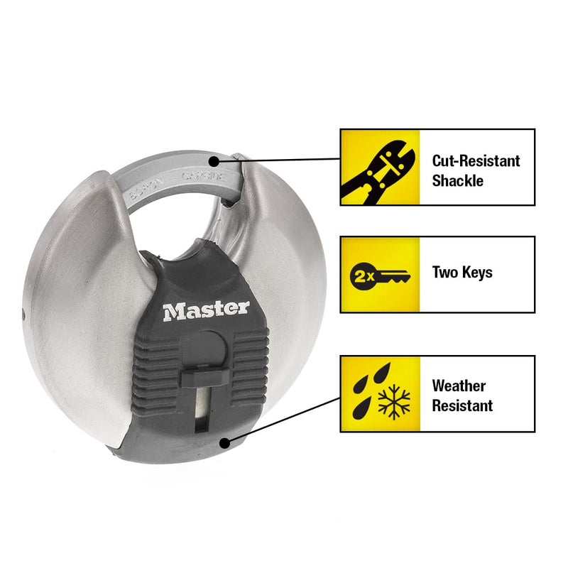 [Australia - AusPower] - Master Lock M40XKAD Magnum Heav Duty Stainless Steel Discus Padlock with Key, Silver 1-Pack 